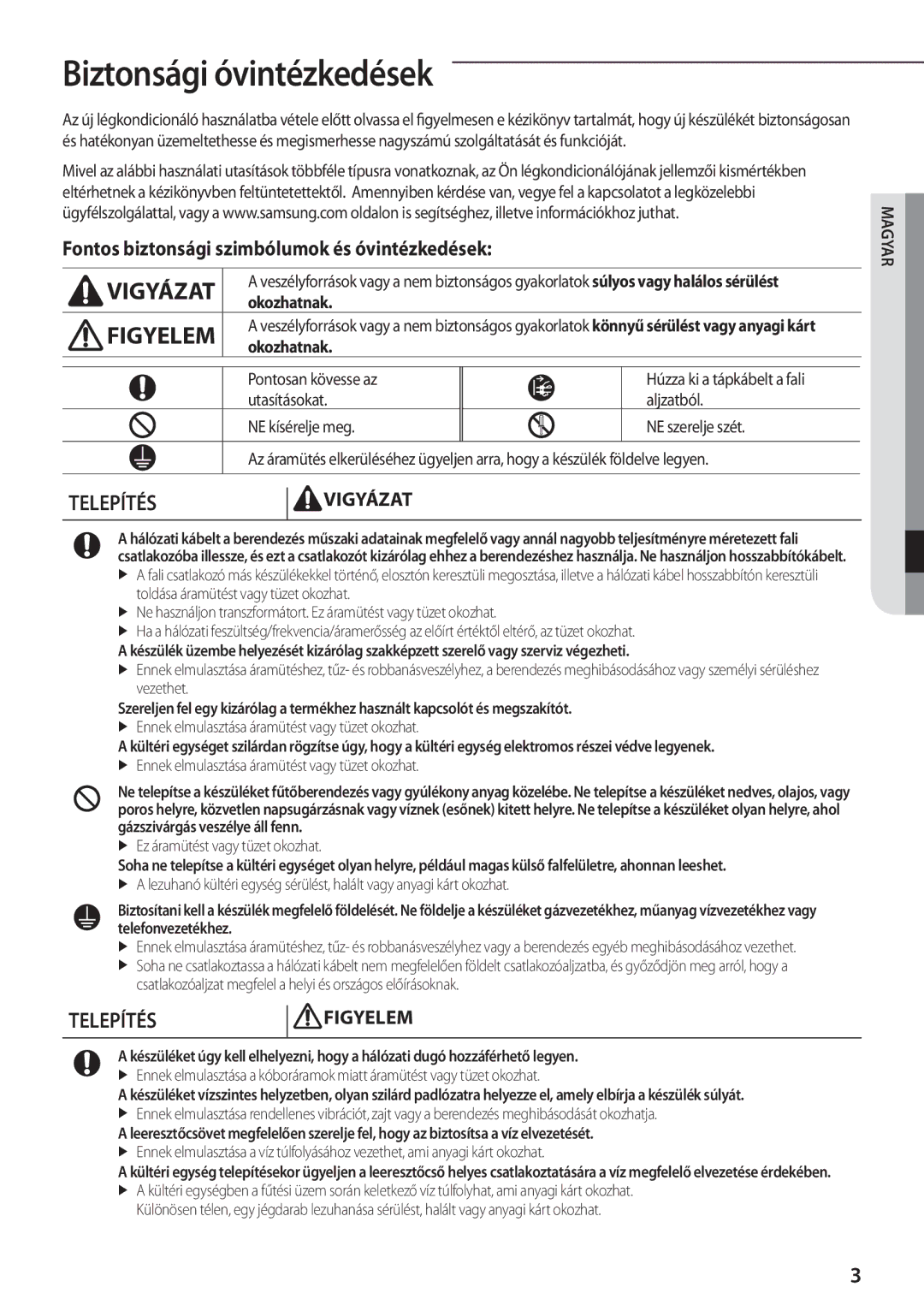 Samsung AQV18PMBN, AQV12PSBX manual Biztonsági óvintézkedések, Fontos biztonsági szimbólumok és óvintézkedések, Okozhatnak 