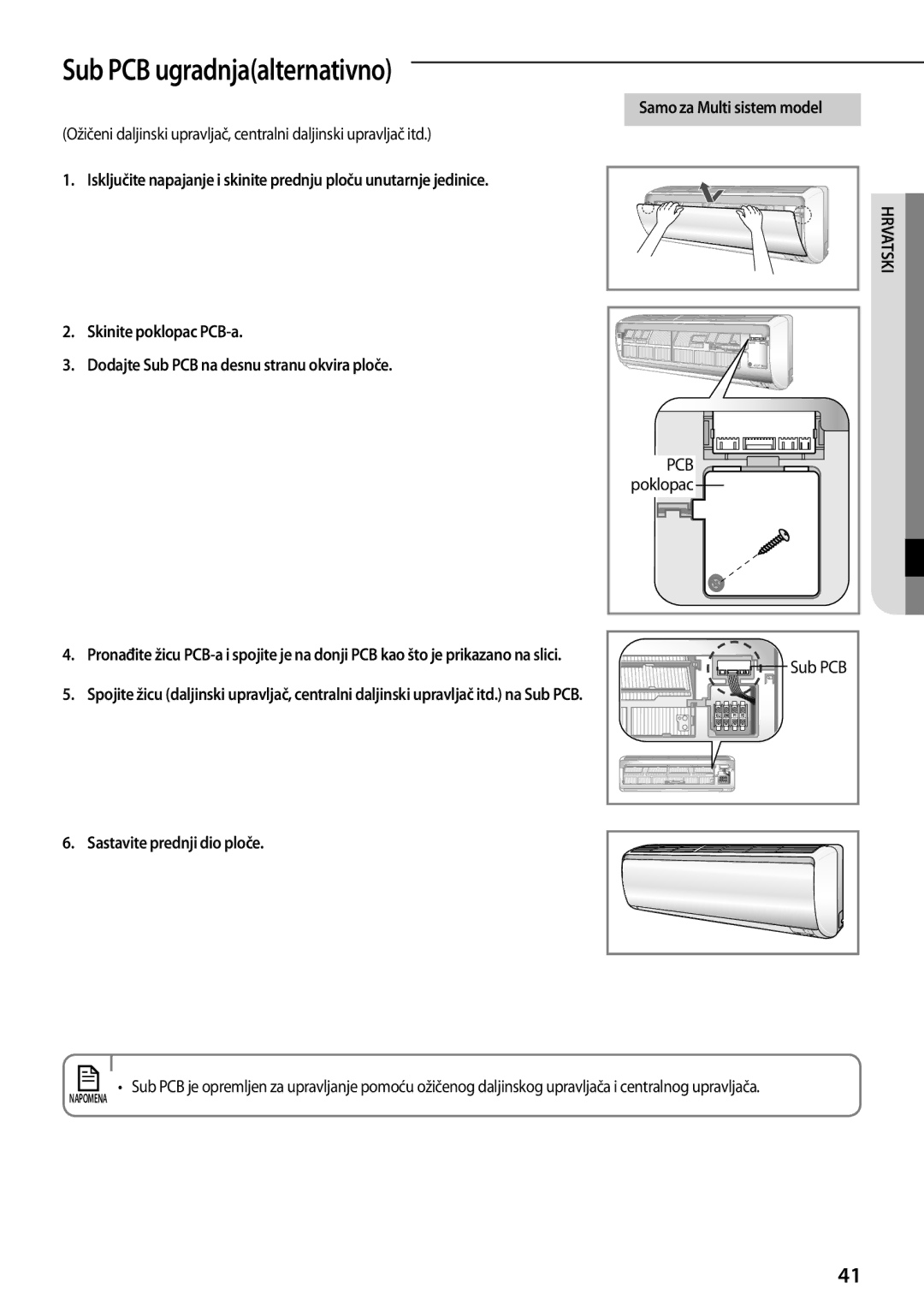 Samsung AQV09PWAX, AQV12PWAX, AQV12PSBX, AQV12PWAN, AQV09PWAN manual Sub PCB ugradnjaalternativno, Samo za Multi sistem model 