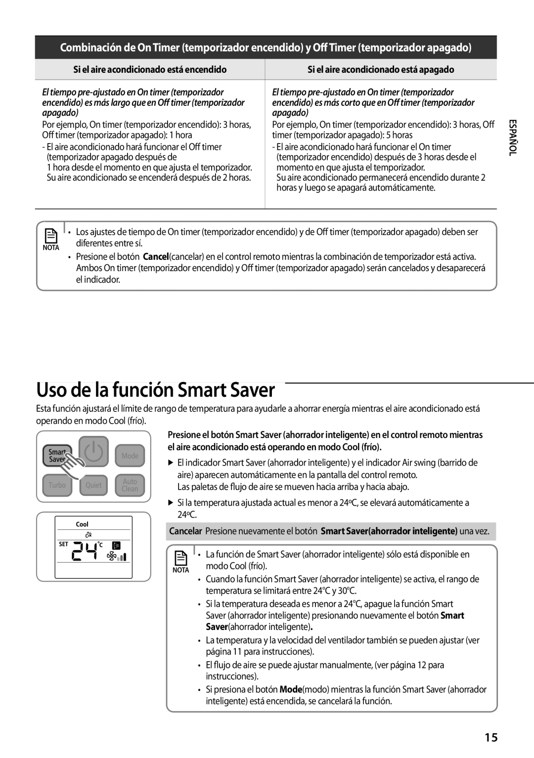 Samsung AQV12PWAX, AQV12PSCNEUR, AQV09PSCXEUR, AQV09PSCNEUR Uso de la función Smart Saver, Diferentes entre sí, El indicador 