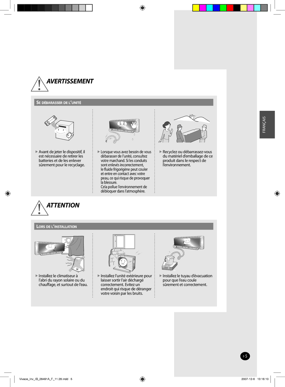 Samsung AQV24VBCX, AQV12VBEN Avant de jeter le dispositif, il, Est nécessaire de retirer les, Batteries et de les enlever 