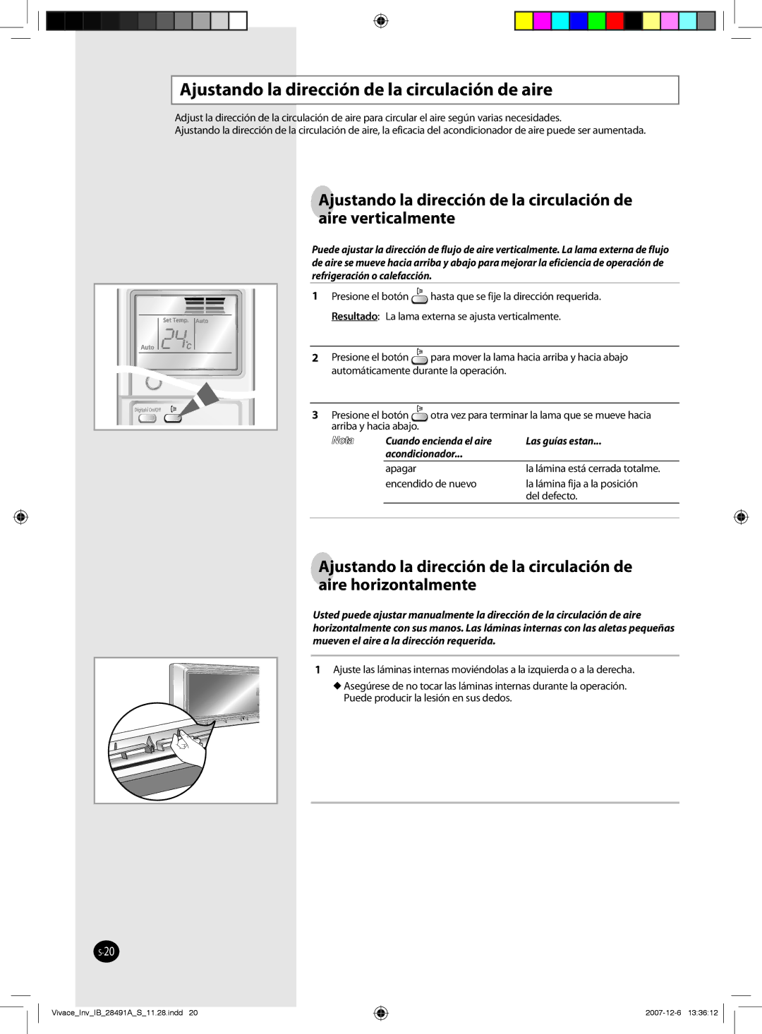 Samsung AQV24VBCX, AQV12VBEN, AQV24VBEN, AQV18VBCN, AQV24VBEX manual Ajustando la dirección de la circulación de aire, Apagar 