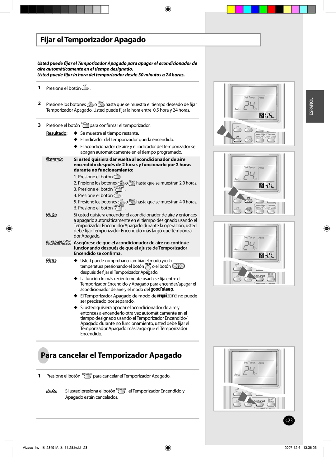 Samsung AQV24VBCN Fijar el Temporizador Apagado, Para cancelar el Temporizador Apagado, Temperatura presionando el botón 