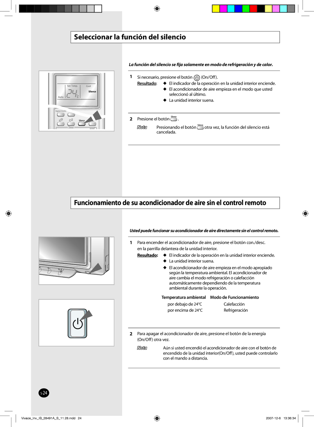 Samsung AQV09VBCX, AQV12VBEN, AQV24VBEN, AQV24VBCX, AQV18VBCN Seleccionar la función del silencio, Con el mando a distancia 