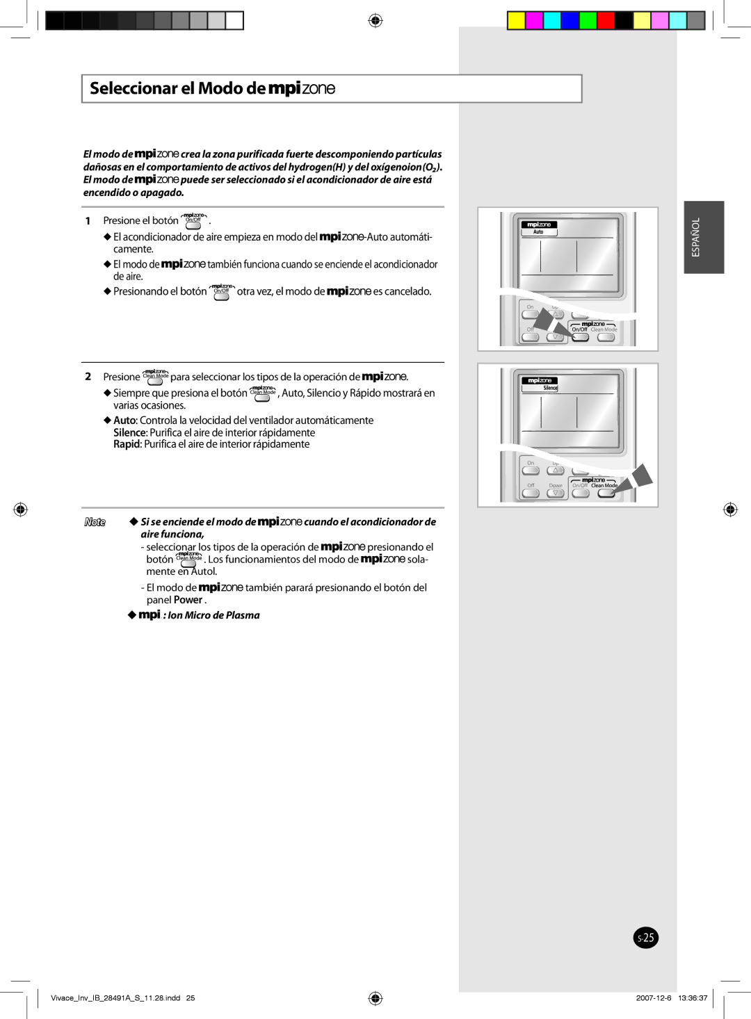 Samsung AQV09VBEN Seleccionar el Modo de, Camente  El modo de, Presione para seleccionar los tipos de la operación de 