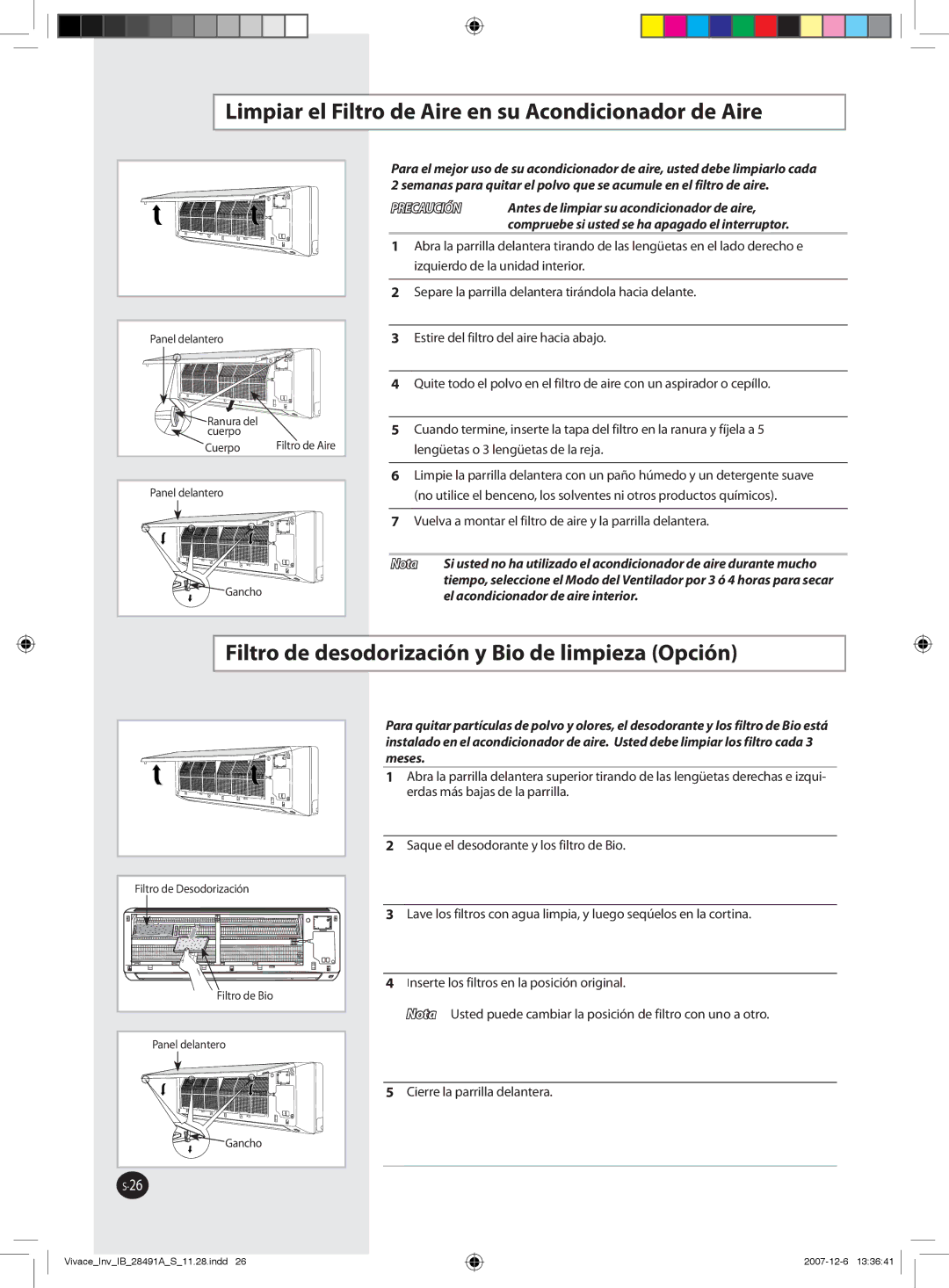 Samsung AQV09VBCN, AQV12VBEN, AQV24VBEN, AQV24VBCX, AQV18VBCN manual Limpiar el Filtro de Aire en su Acondicionador de Aire 