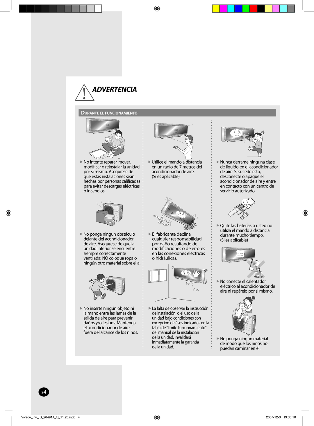 Samsung AQV18VBCN, AQV12VBEN, AQV24VBEN, AQV24VBCX, AQV24VBEX, AQV24VBCN, AQV09VBCX, AQV09VBEN manual Advertencia, Si es aplicable 