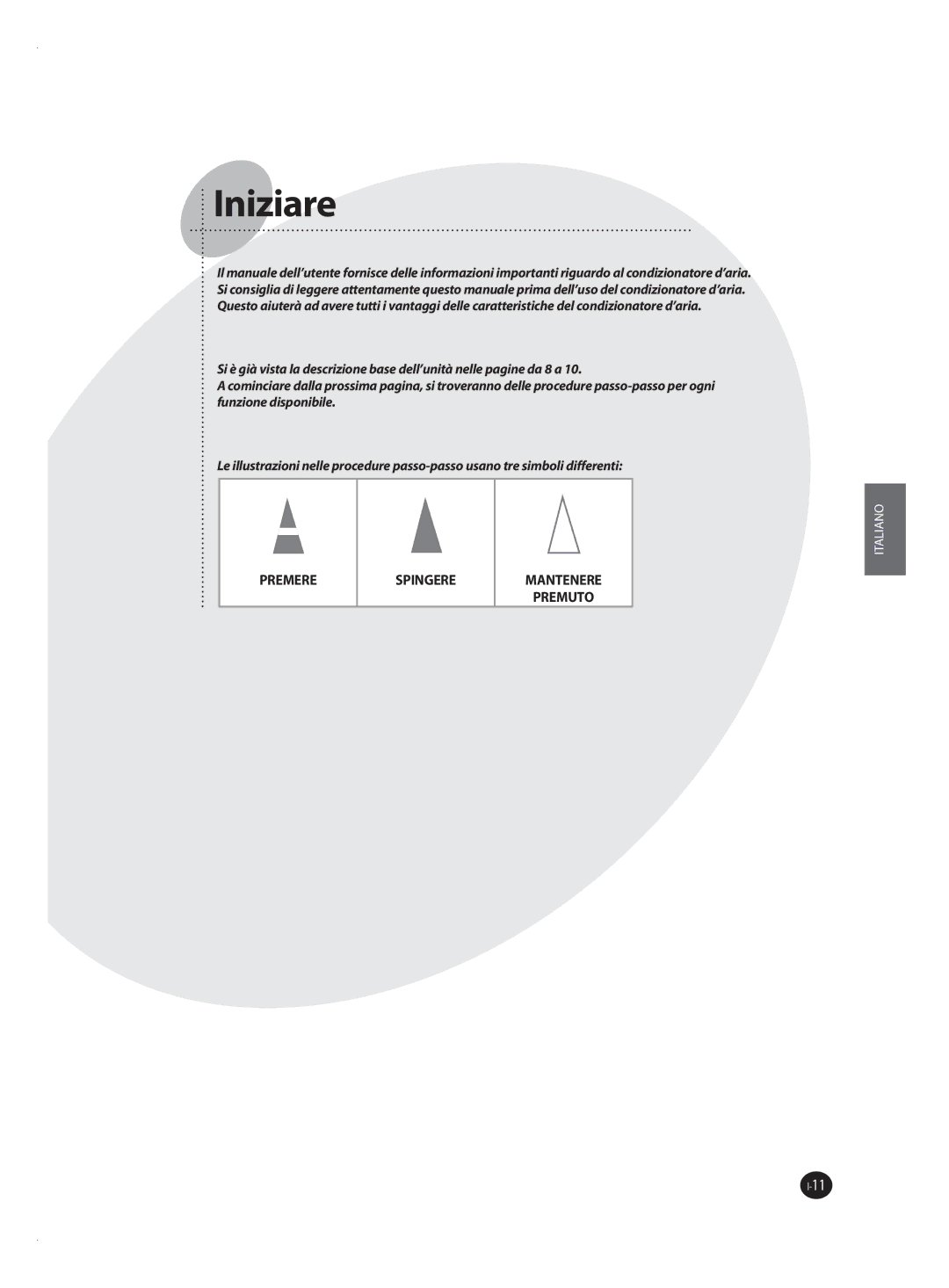 Samsung AQV12VBAX, AQV12VSAN, AQV24VSAN, AQV18VBAN, AQV18VSAN, AQV12VBAN, AQV09VSAN, AQV09VBAN, AQV24VBAN manual Iniziare 