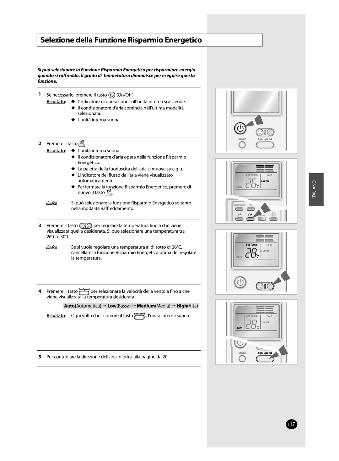 Samsung AQV09VBAN, AQV12VSAN, AQV12VBAX, AQV24VSAN, AQV18VBAN, AQV18VSAN manual Selezione della Funzione Risparmio Energetico 