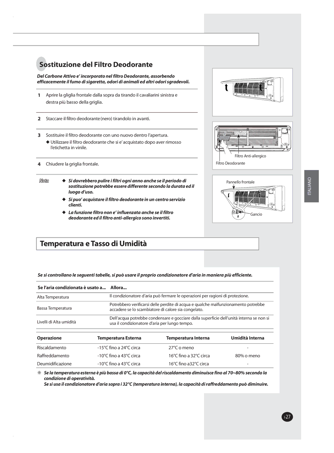 Samsung AQV24VBAN, AQV12VSAN, AQV12VBAX manual Temperatura e Tasso di Umidità, Se l’aria condizionata è usato a... Allora 