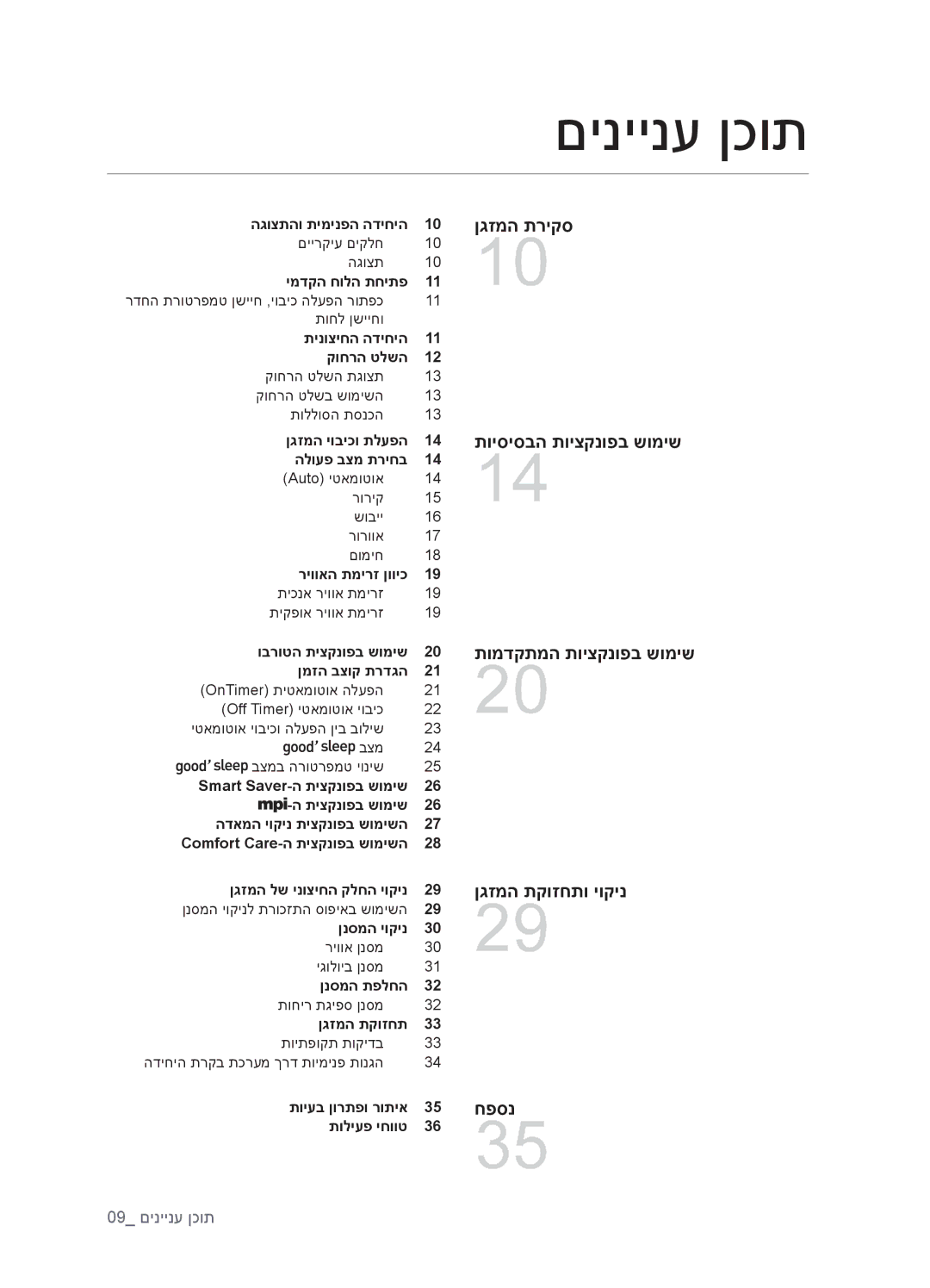 Samsung AQV12EWCTEV, AQV18EWATEV, AQV09EWCNTEV, AQV09EWCXTEV, AQV12EWCXTEV, AQV18EWAXTEV, AQV12EWCNTEV manual םיניינע ןכות 