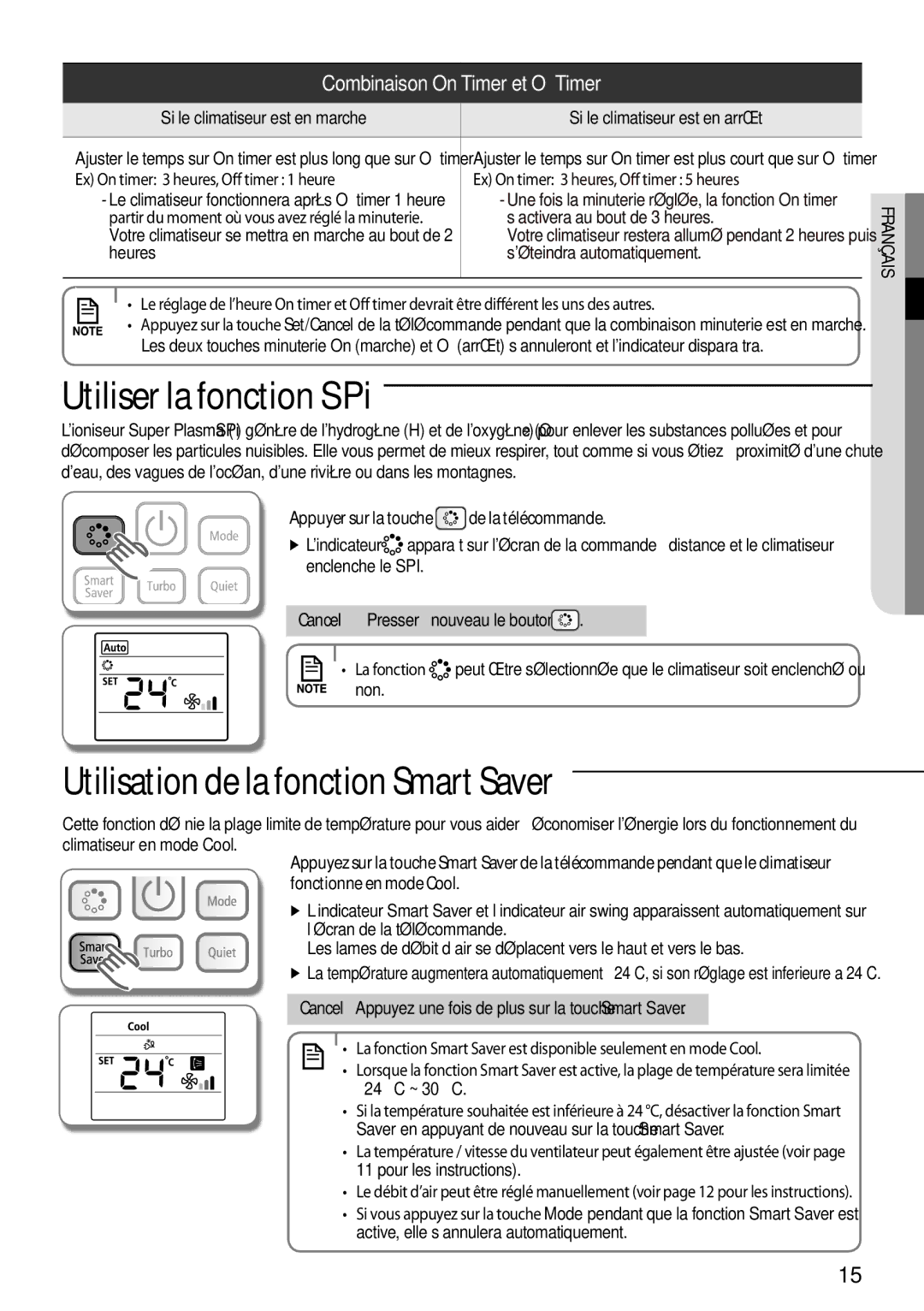 Samsung AQV18EWDN, AQV18EWDX manual Utiliser la fonction SPi, Utilisation de la fonction Smart Saver 