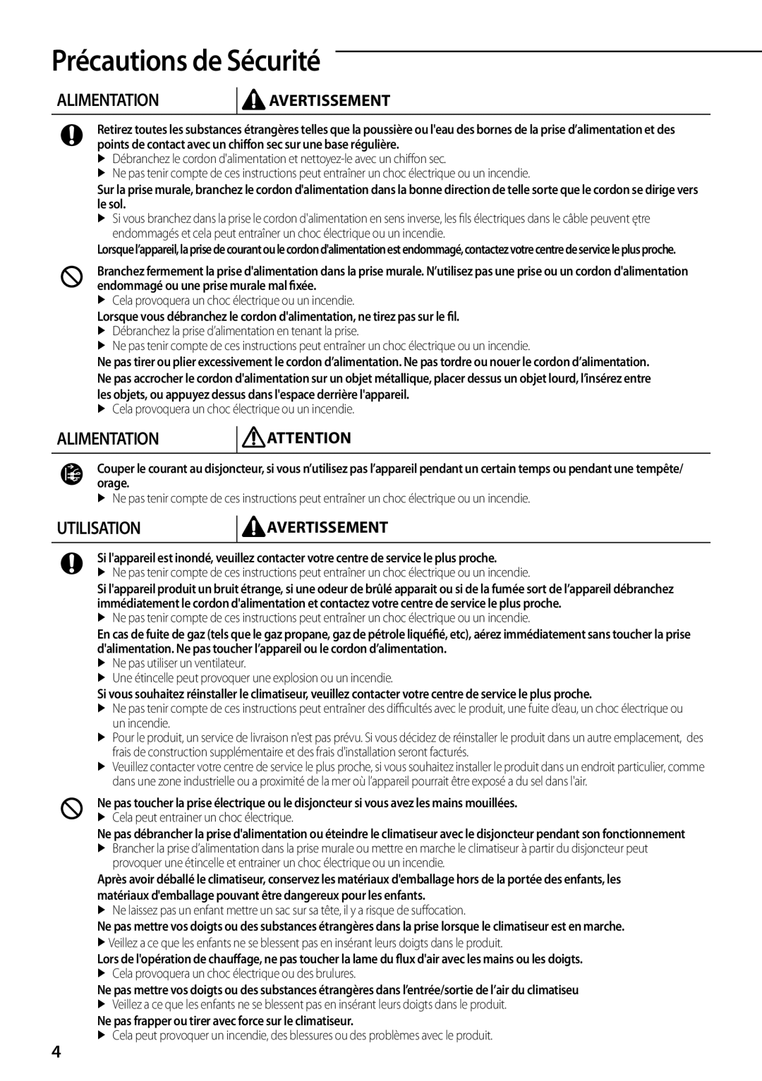 Samsung AQV18EWDX, AQV18EWDN manual Alimentation 