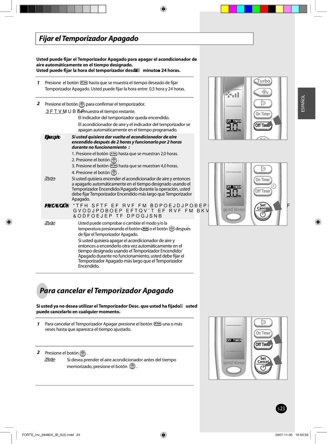 Samsung AQV12NSBX, AQV18FCX, AQV18FCN, AQV09NSAN manual Fijar el Temporizador Apagado, Para cancelar el Temporizador Apagado 