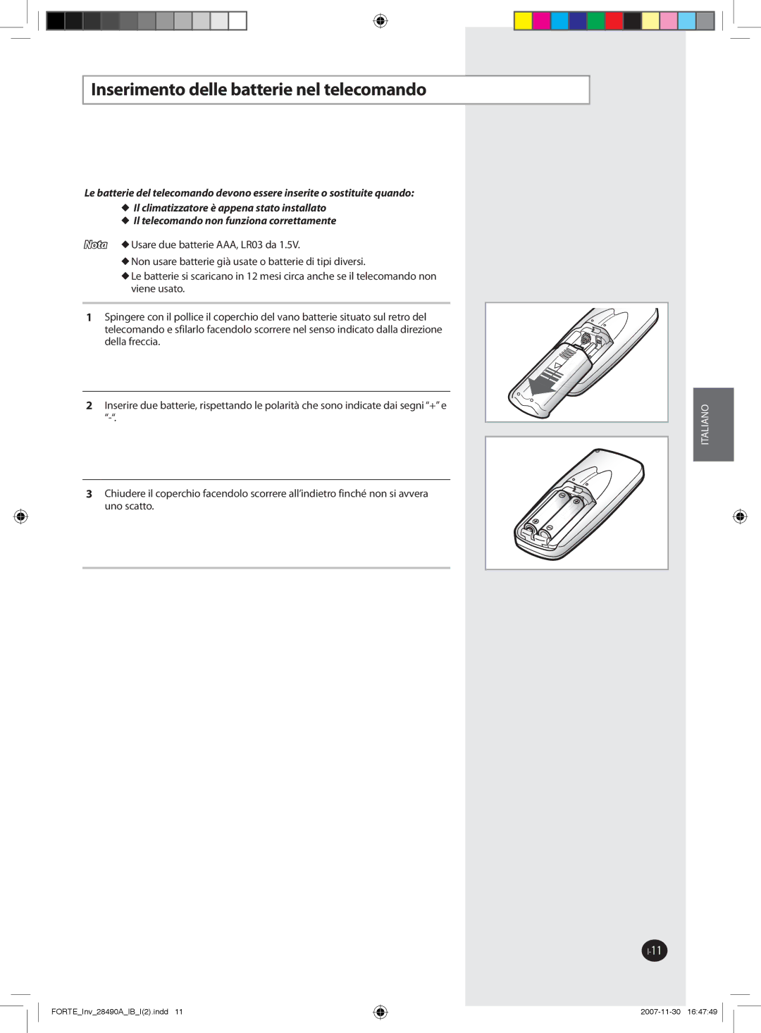 Samsung AQV18NSAN, AQV18FCX, AQV12NSBX, AQV18FCN, AQV09NSAN, AQV09NSBX, AQV24NSAX Inserimento delle batterie nel telecomando 