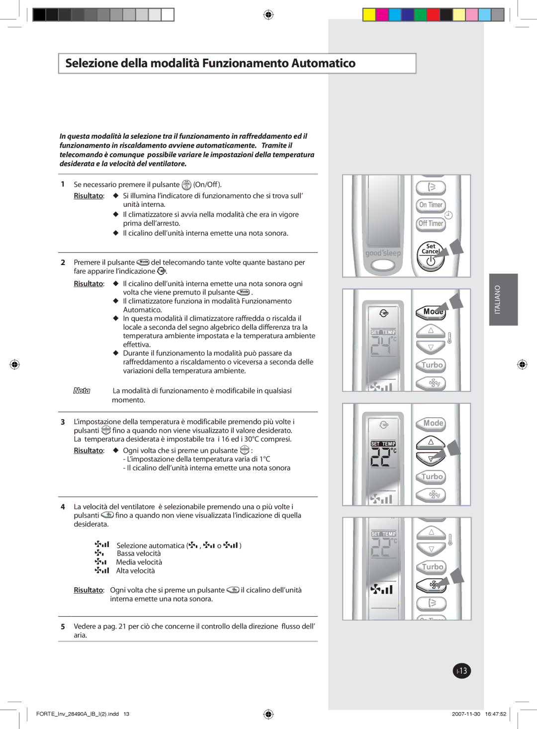 Samsung AQV09FCN, AQV18FCX, AQV12NSBX, AQV18FCN, AQV09NSAN manual Selezione della modalità Funzionamento Automatico, Risultato 