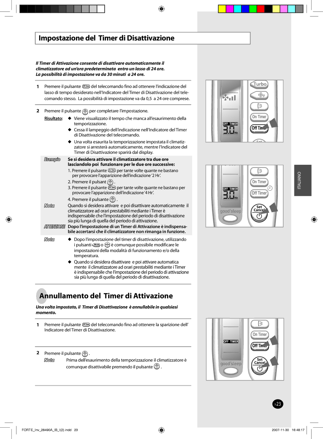 Samsung AQV18FCN, AQV18FCX, AQV12NSBX, AQV09NSAN, AQV09NSBX, AQV24NSAX, AQV24FCX manual Impostazione del Timer di Disattivazione 