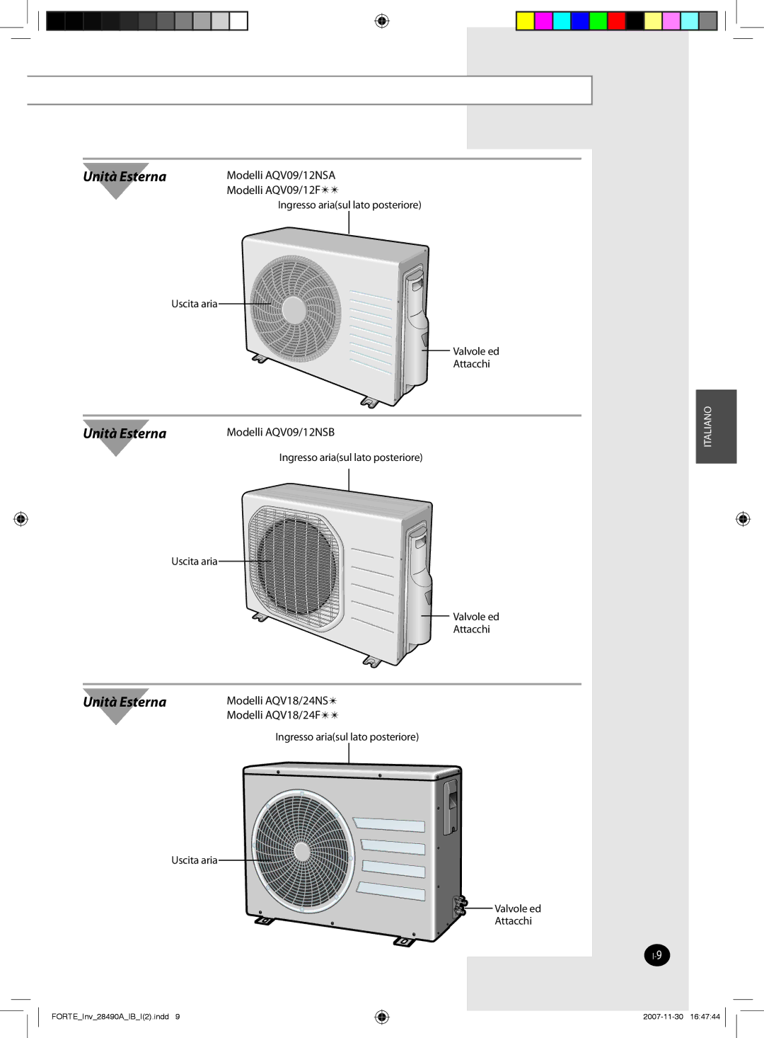 Samsung AQV12NSBN, AQV18FCX, AQV12NSBX, AQV18FCN, AQV09NSAN, AQV09NSBX, AQV24NSAX Modelli AQV18/24NS , Modelli AQV18/24F  