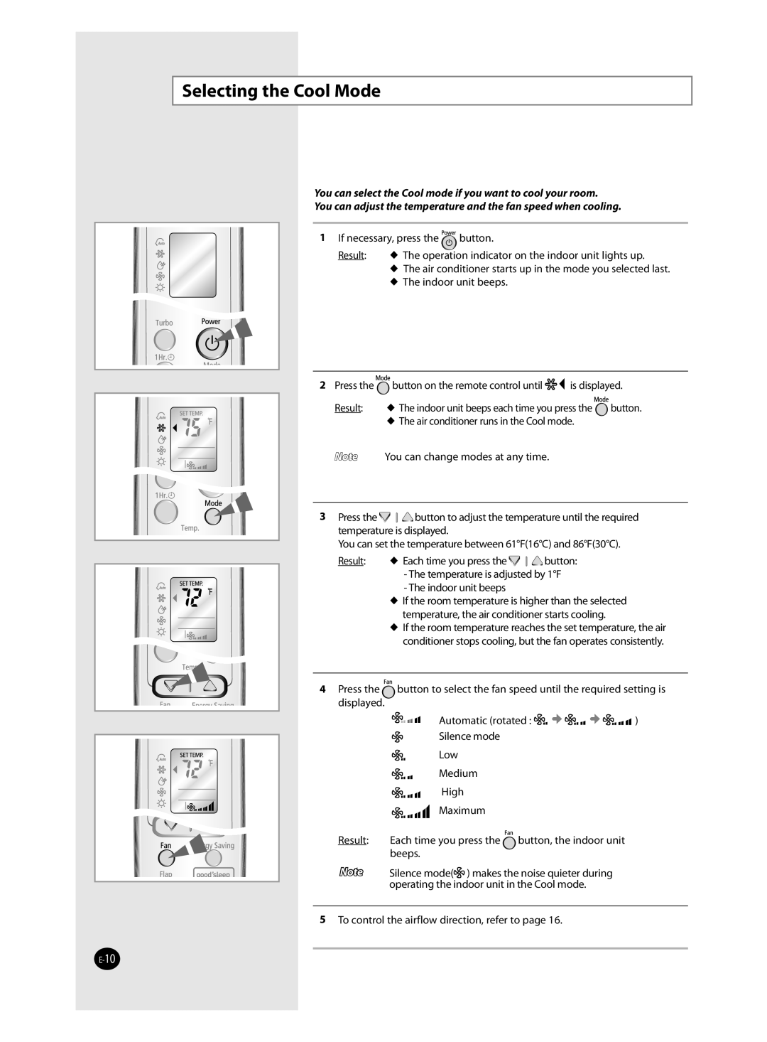 Samsung AQV24J, AQV18J, AQV12J, QV09J user manual Selecting the Cool Mode 