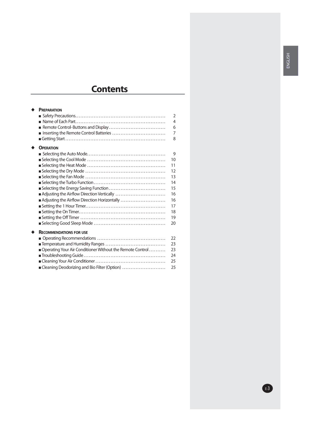 Samsung QV09J, AQV18J, AQV12J, AQV24J user manual Contents 