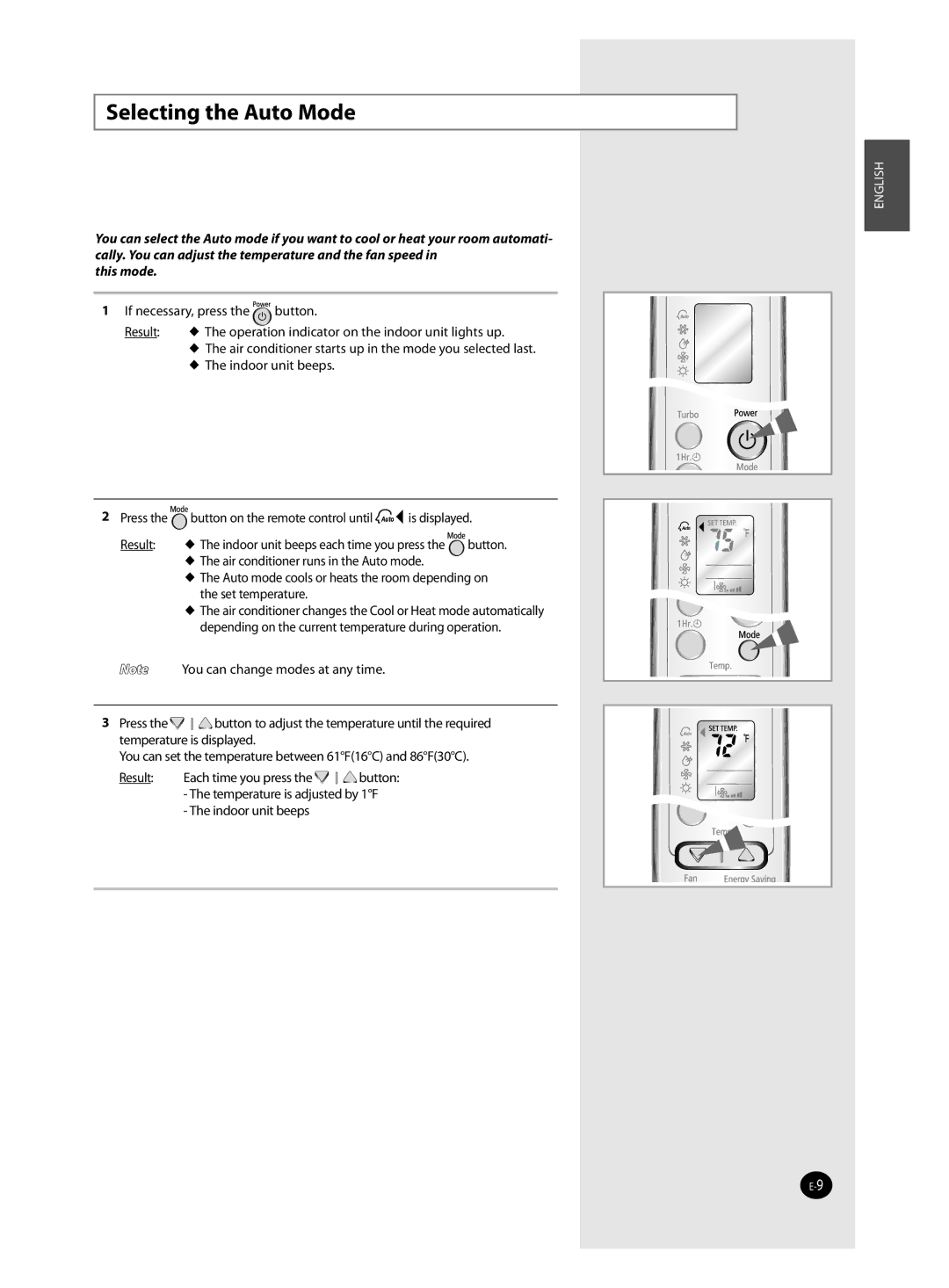 Samsung AQV12J, AQV18J, AQV24J, QV09J user manual Selecting the Auto Mode 