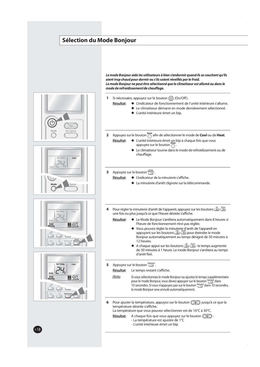 Samsung AQV24MWAN, AQV18MWAX 4ÏMFDUJPOEV.PEF#POKPVS, NpefEfSfgspjejttfnfouEfDibvggbhf,  QqvzfTvsMfCpvupo  