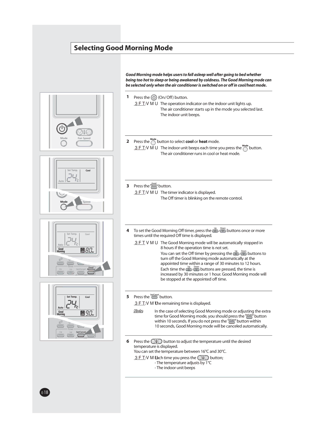 Samsung AQV12MSAX manual 4FMFDUJOHPPE.PSOJOH.PEF, CvuupoUpTfmfdu DppmPs IfbuNpef, Cvuupo, ‹ &BdiUjnfUif 