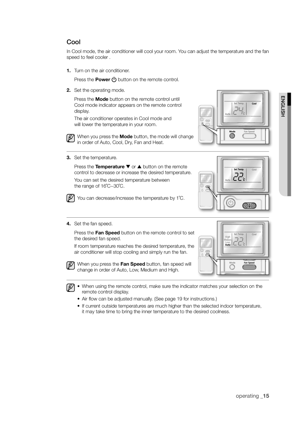 Samsung AQV18AWAX, AQV24AWAN, AQV24AWAX, AQV18AWAN manual Cool 