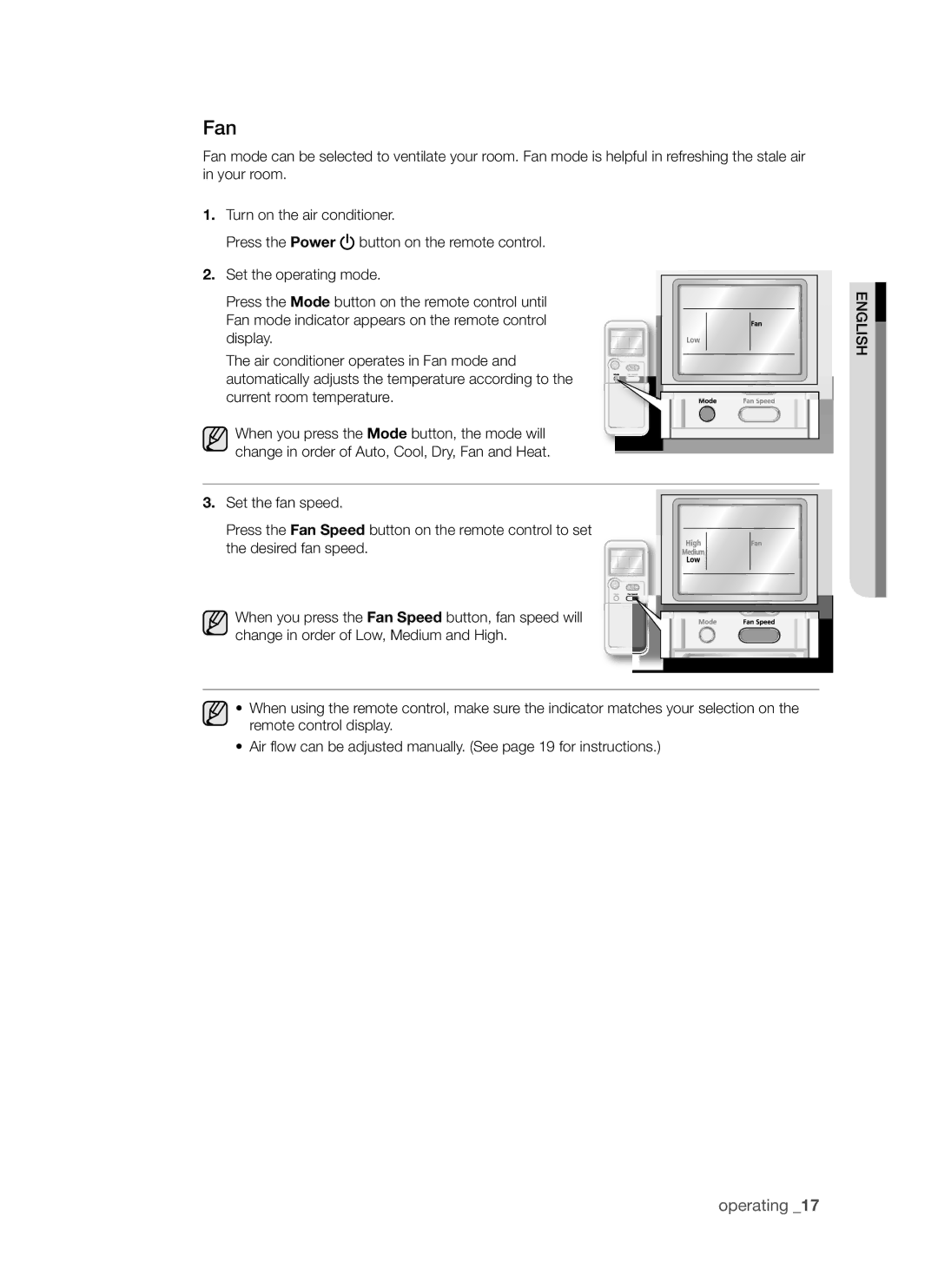 Samsung AQV24AWAX, AQV24AWAN, AQV18AWAN, AQV18AWAX manual Fan 