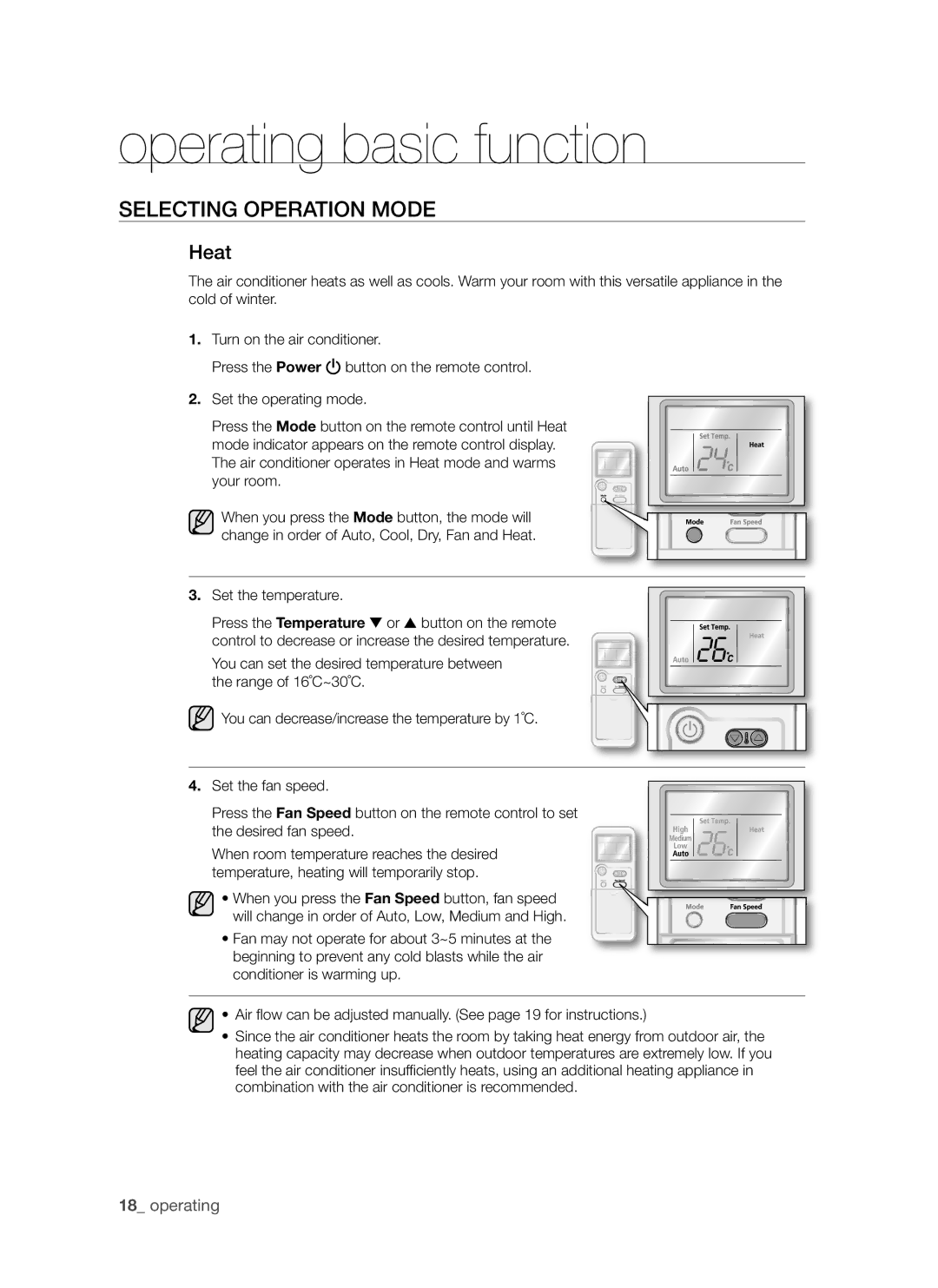 Samsung AQV18AWAN, AQV24AWAN, AQV24AWAX, AQV18AWAX manual Heat 