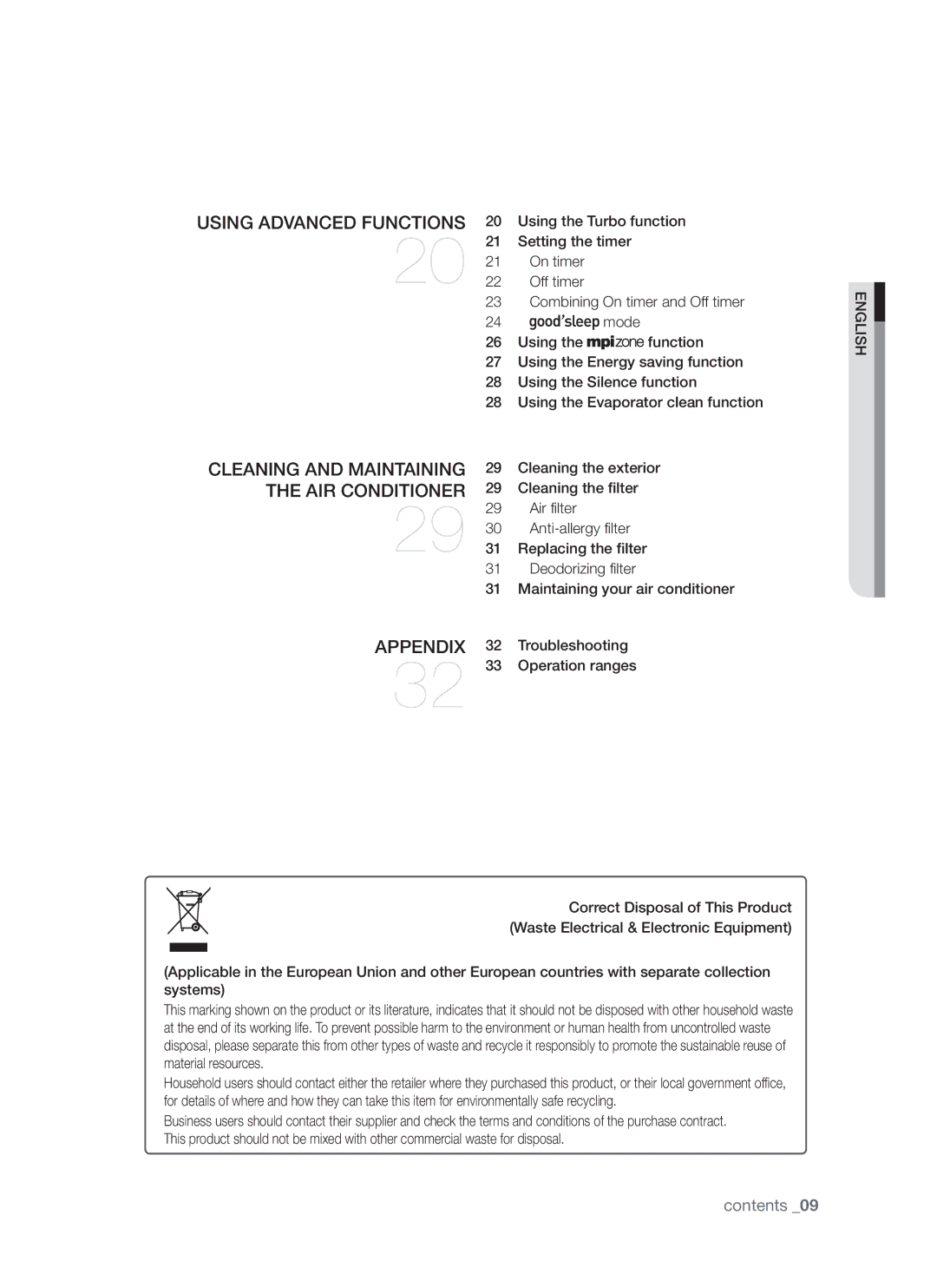 Samsung AQV24AWAX, AQV24AWAN, AQV18AWAN, AQV18AWAX manual Cleaning and Maintaining 