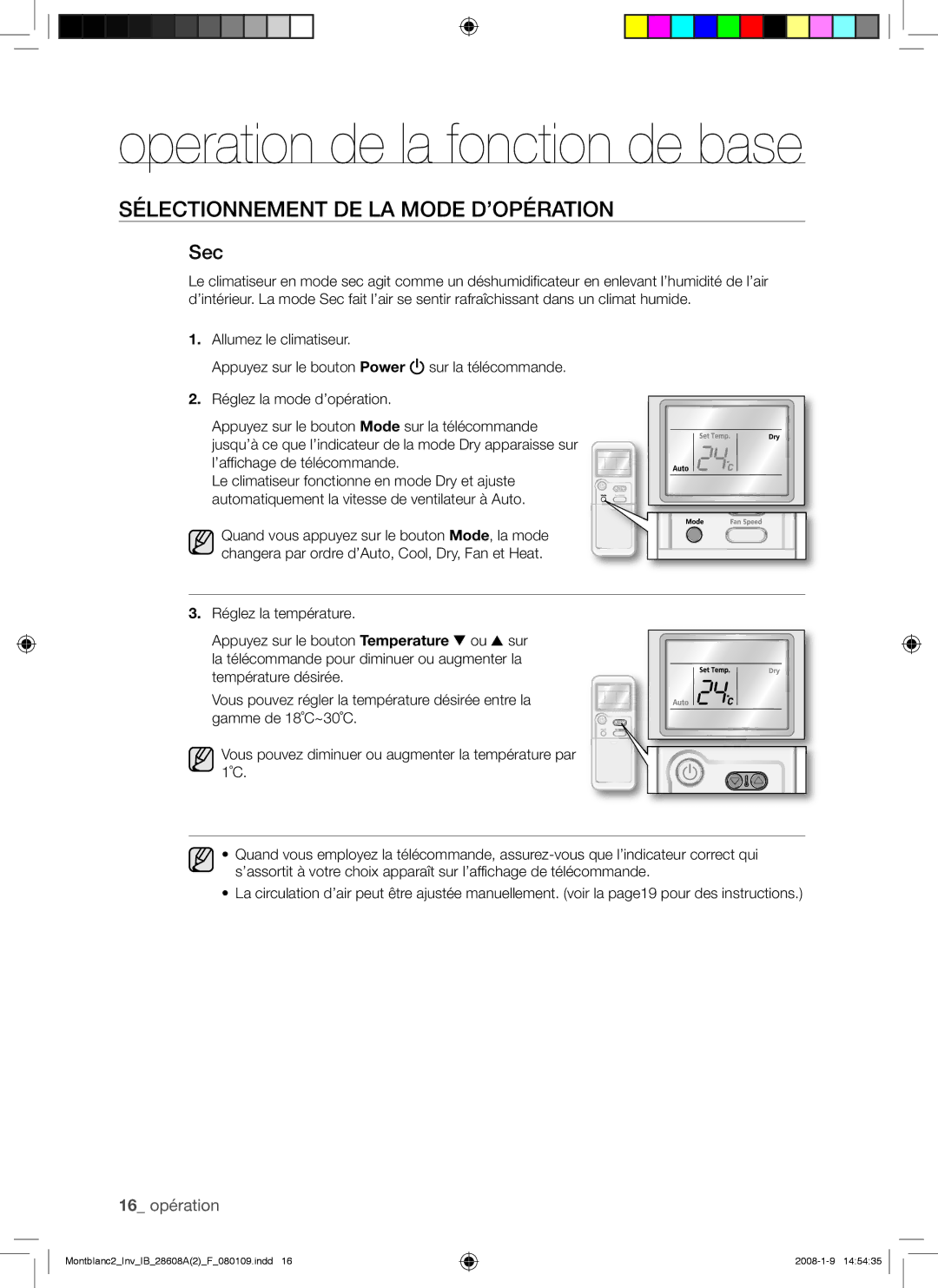 Samsung AQV18AWAX, AQV24AWAN, AQV24AWAX, AQV18AWAN manual Operation de la fonction de base, Sec 