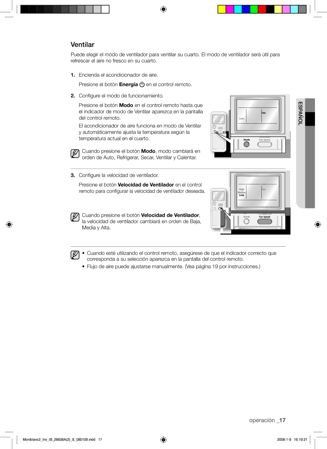 Samsung AQV24AWAN, AQV24AWAX, AQV18AWAN, AQV18AWAX manual Ventilar 