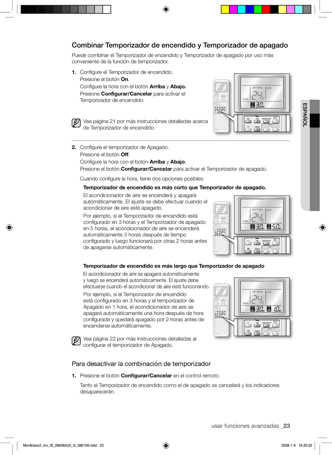 Samsung AQV18AWAN, AQV24AWAN, AQV24AWAX, AQV18AWAX manual Combinar Temporizador de encendido y Temporizador de apagado 