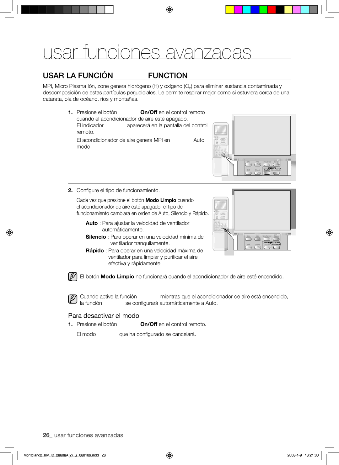 Samsung AQV24AWAX, AQV24AWAN, AQV18AWAN, AQV18AWAX manual Usar LA Función Function 