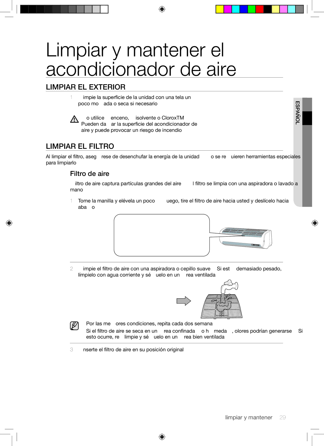 Samsung AQV24AWAN, AQV24AWAX, AQV18AWAN, AQV18AWAX manual Limpiar EL Exterior, Limpiar EL Filtro, Filtro de aire 