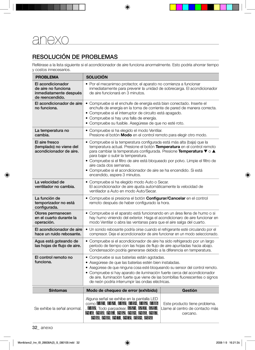 Samsung AQV18AWAX, AQV24AWAN, AQV24AWAX, AQV18AWAN manual Anexo, Resolución DE Problemas 