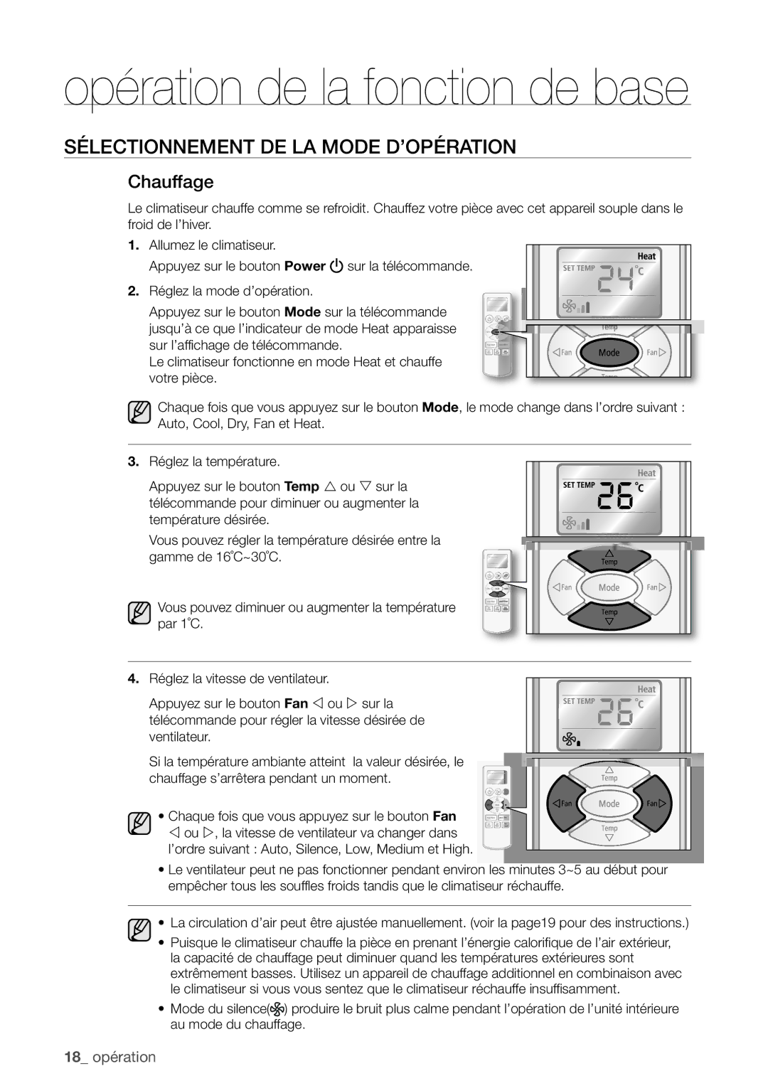 Samsung AQV24UGBN, AQV24UGBX manual Chauffage 