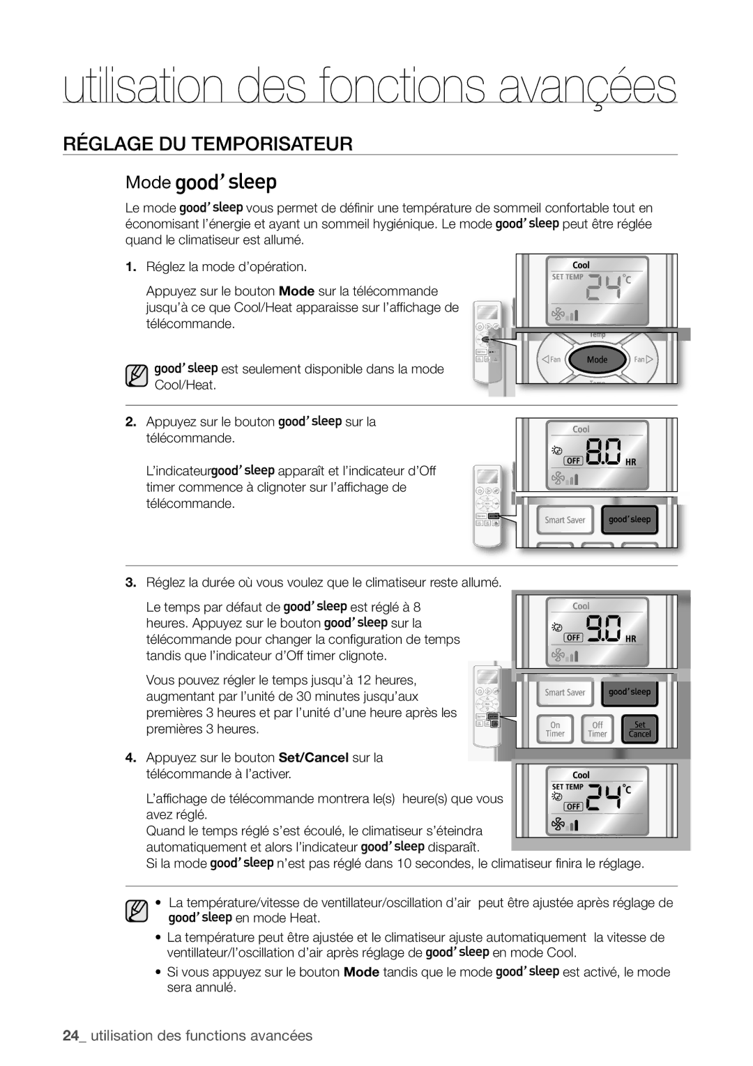 Samsung AQV24UGBN, AQV24UGBX manual Réglage DU Temporisateur, Mode 