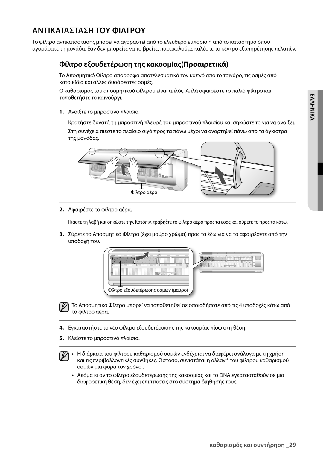 Samsung AQV24UGBX, AQV24UGBN manual Αντικατασταση ΤΟΥ Φιλτρου, Φίλτρο εξουδετέρωση της κακοσμίαςΠροαιρετικά 