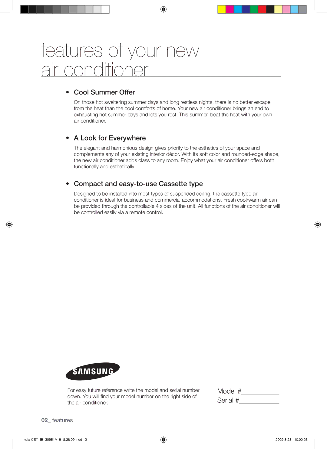 Samsung AQV24VBGN manual Cool Summer Offer, Look for Everywhere, Compact and easy-to-use Cassette type, Model # Serial # 