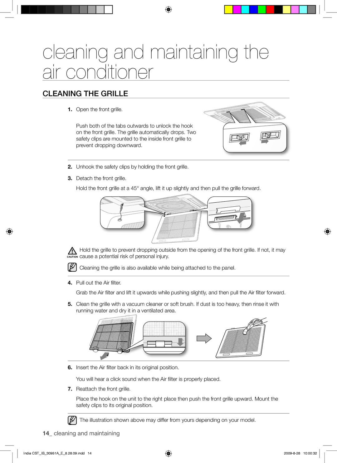 Samsung AQV24VBGN manual Cleaning the Grille 