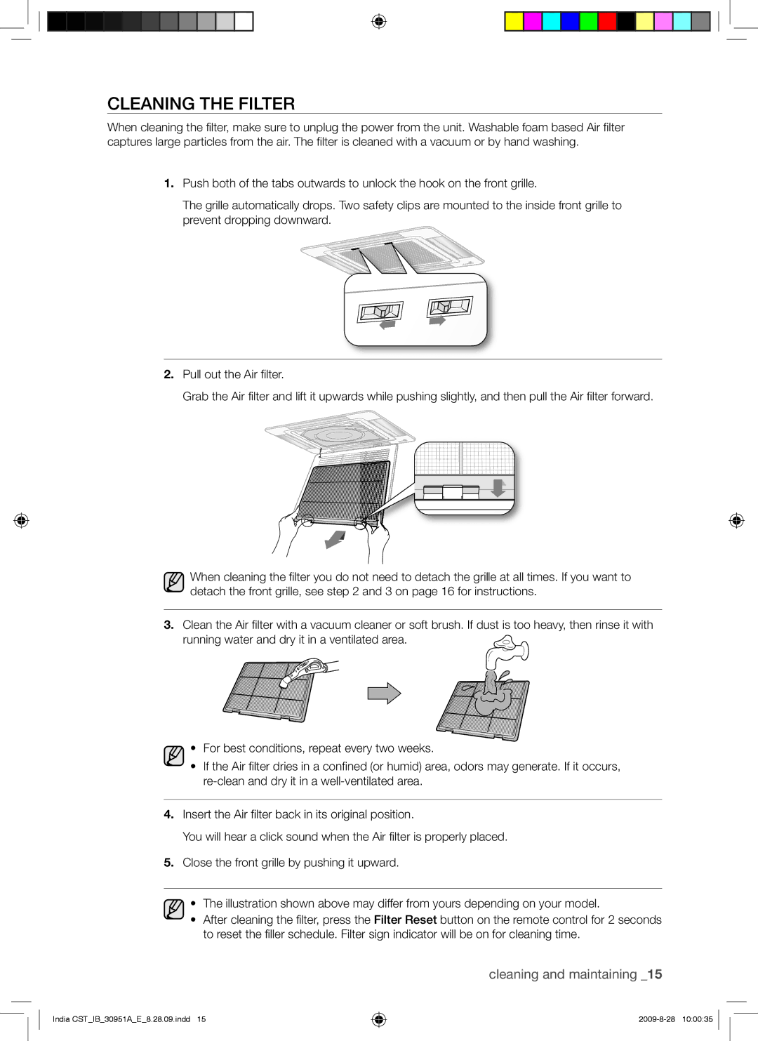 Samsung AQV24VBGN manual Cleaning the Filter 