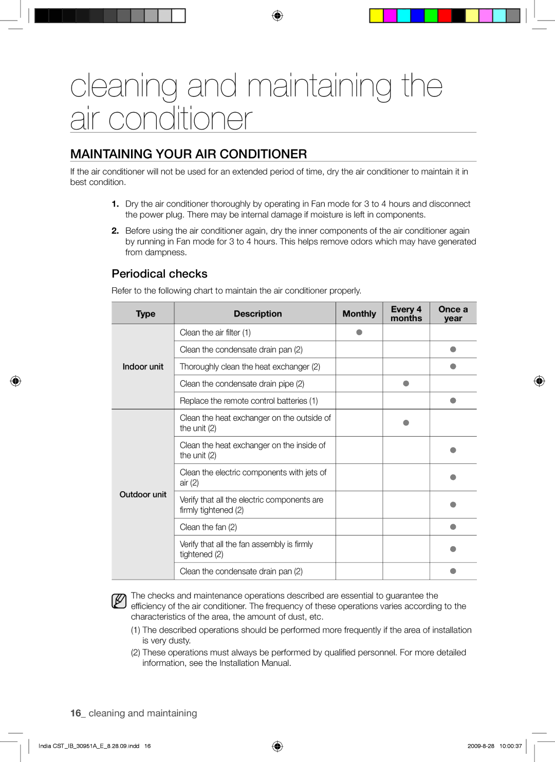 Samsung AQV24VBGN manual Maintaining Your AIR Conditioner, Periodical checks 