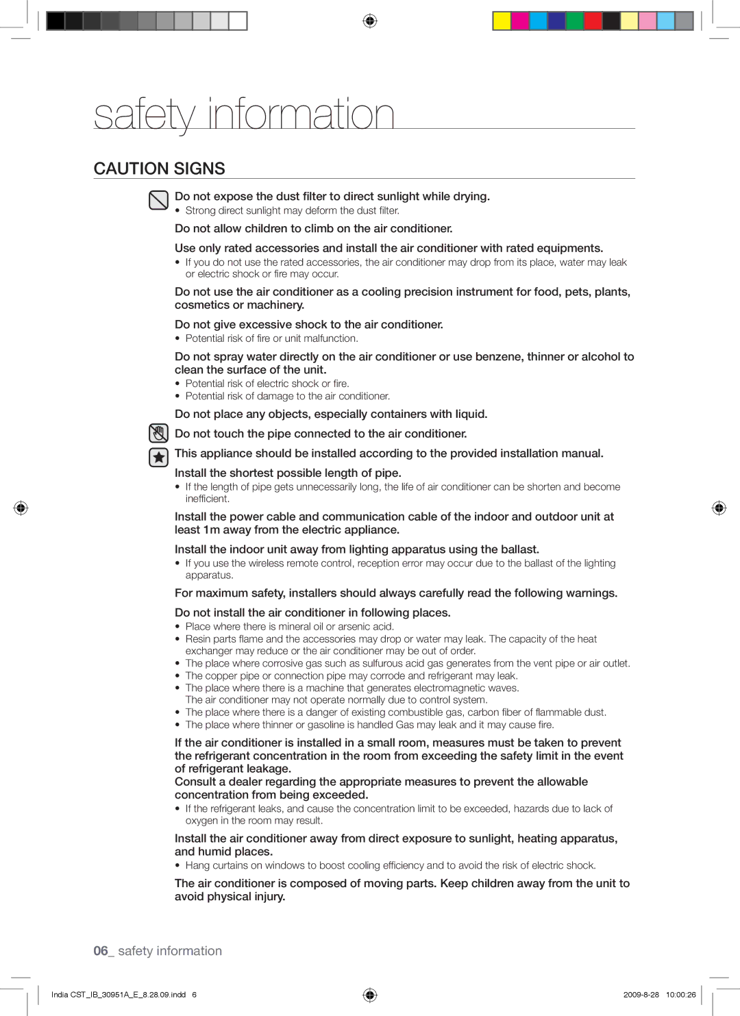 Samsung AQV24VBGN manual Strong direct sunlight may deform the dust filter 