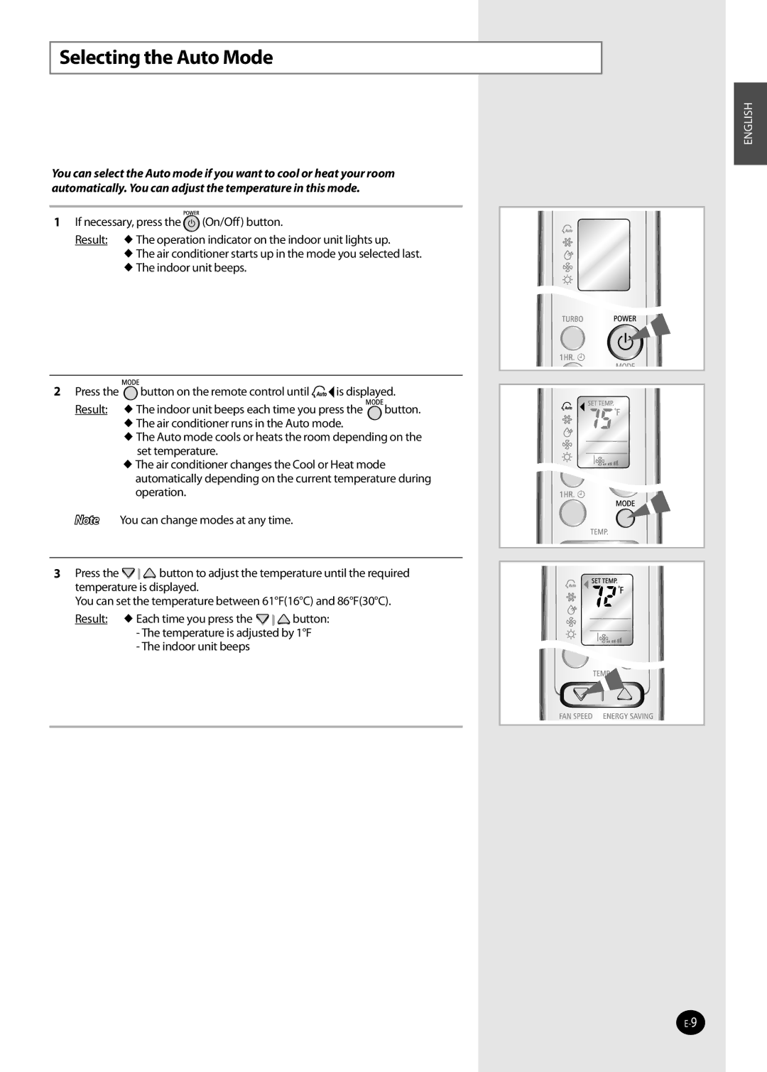 Samsung AQV36W user manual Selecting the Auto Mode 