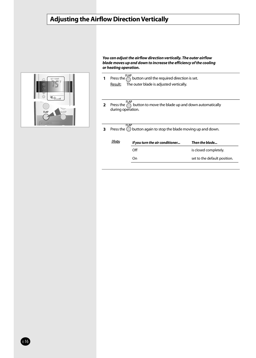 Samsung AQV36W user manual Adjusting the Airflow Direction Vertically 