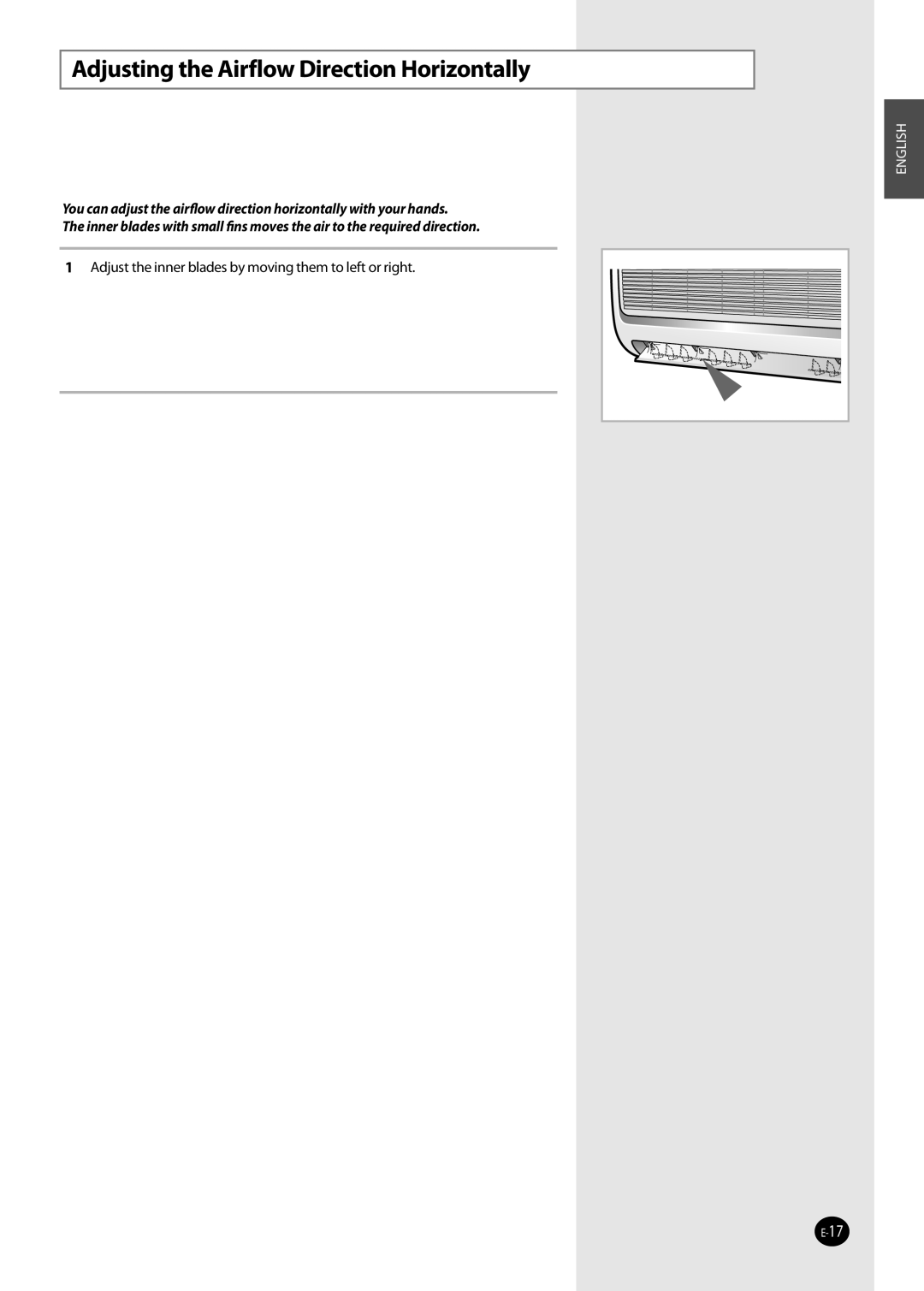 Samsung AQV36W user manual Adjusting the Airflow Direction Horizontally 