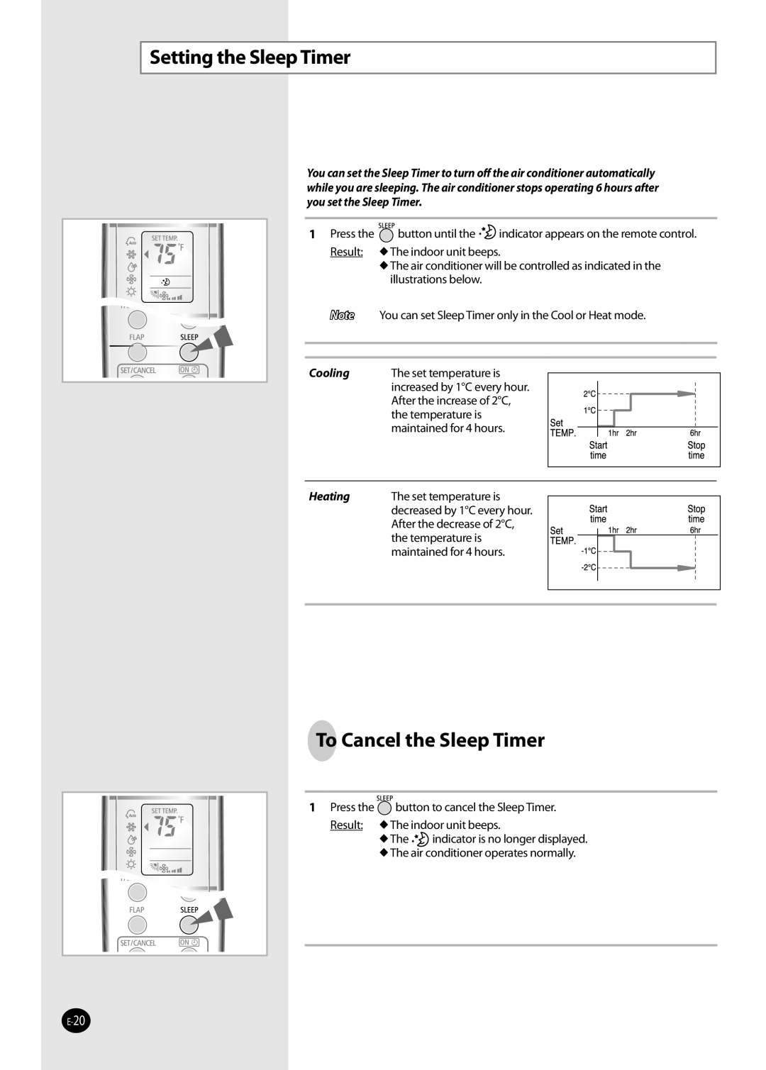 Samsung AQV36W user manual Setting the Sleep Timer, To Cancel the Sleep Timer 