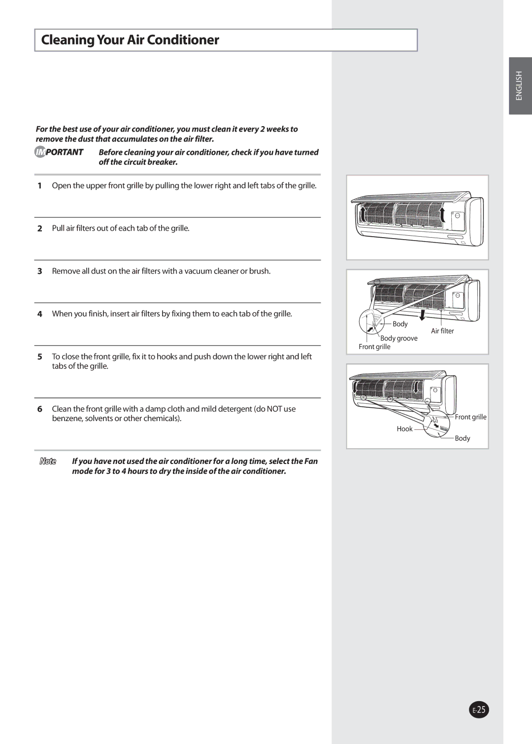 Samsung AQV36W user manual Cleaning Your Air Conditioner 