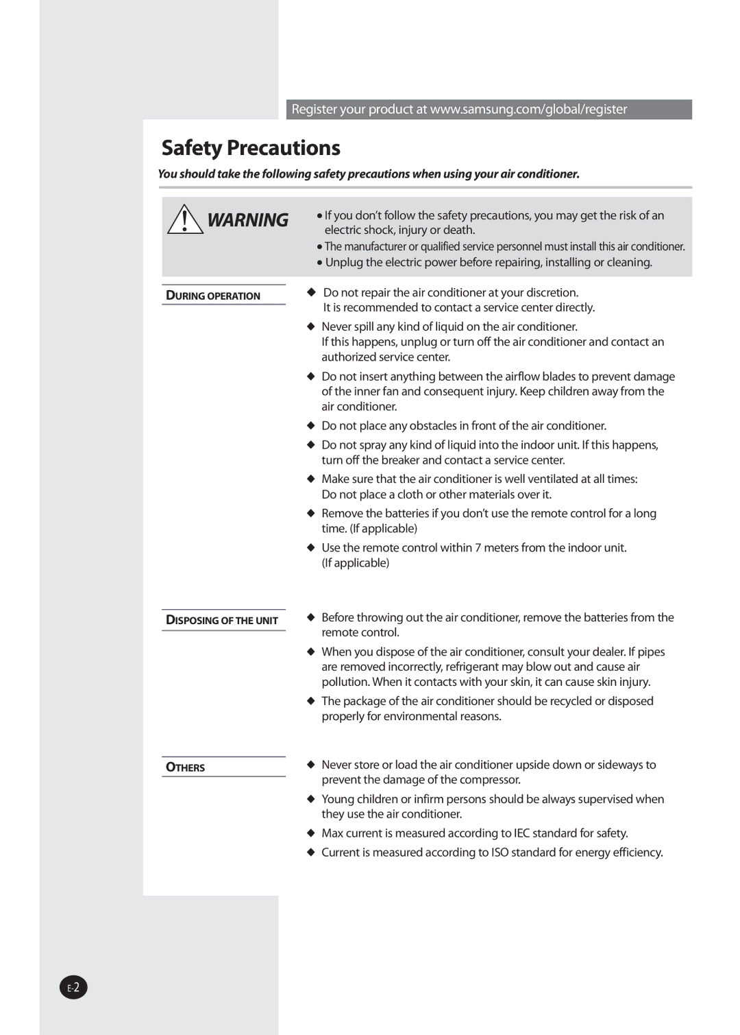 Samsung AQV36W user manual Safety Precautions 